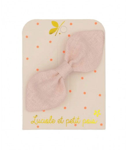 Barrette noeud lapin en Lin Rose de la marque française Luciole et Petit Pois (ok)