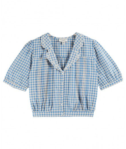 Blouse Crop Boby Vichy Bleu de la marque française Emile & Ida