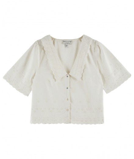 Blouse Broderie anglaise Blanc de la marque française Emile & Ida