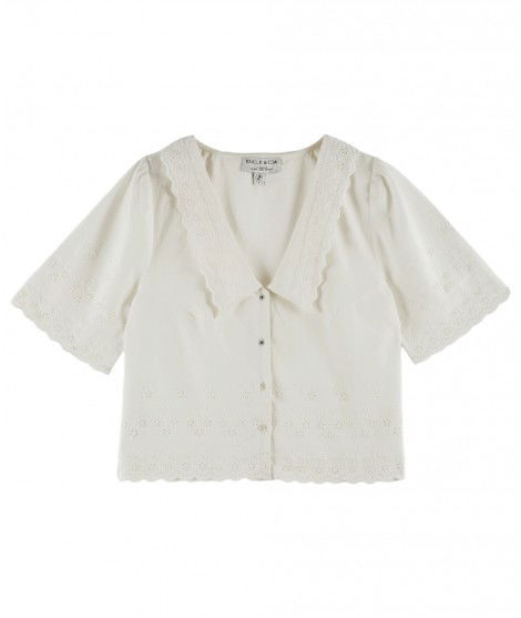 Blouse Broderie anglaise Blanc de la marque française Emile & Ida