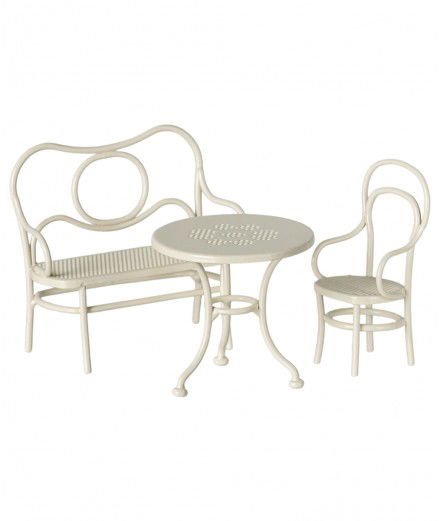 Table, banc et chaise Maileg - Blanc cassé