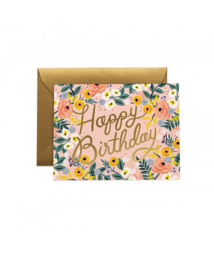 Carte double Happy Birthday - Rosé