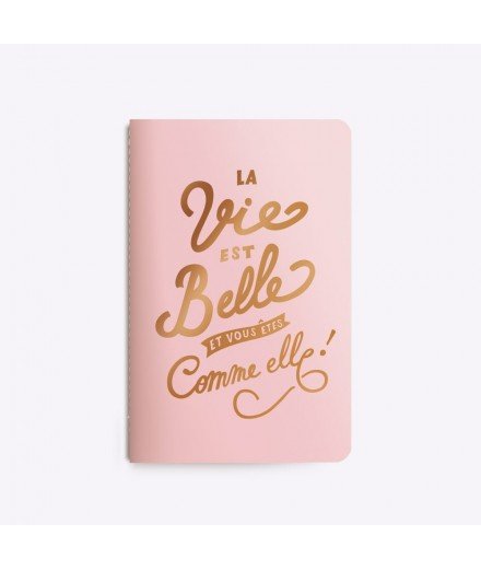 Carnet "La vie est Belle" - rose et bronze