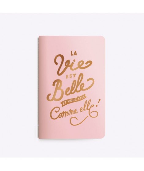 Carnet "La vie est Belle" - rose et bronze